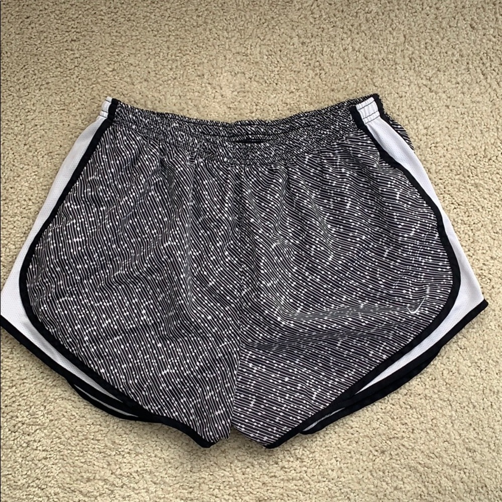 Black and white printed Nike running shorts